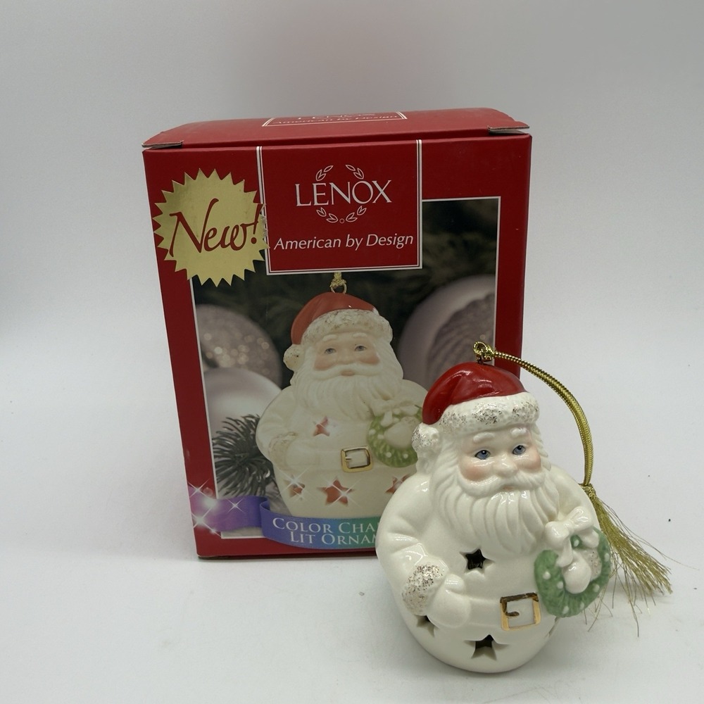 Lenox Color Changing Lit Santa Ornament Porcelain Christmas Tree Decoration Box
